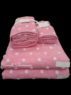 Alfred Sung 6pc Pink White Polka Dot Bath Hand Tip Towel Set Eco Melange New